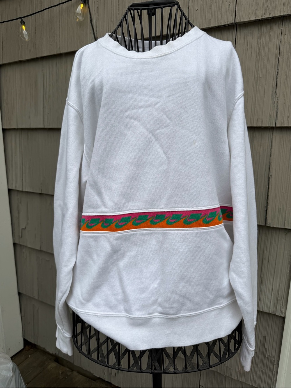 Nike White Crewneck Sweatshirt with Orange, Pink & Green Stripe